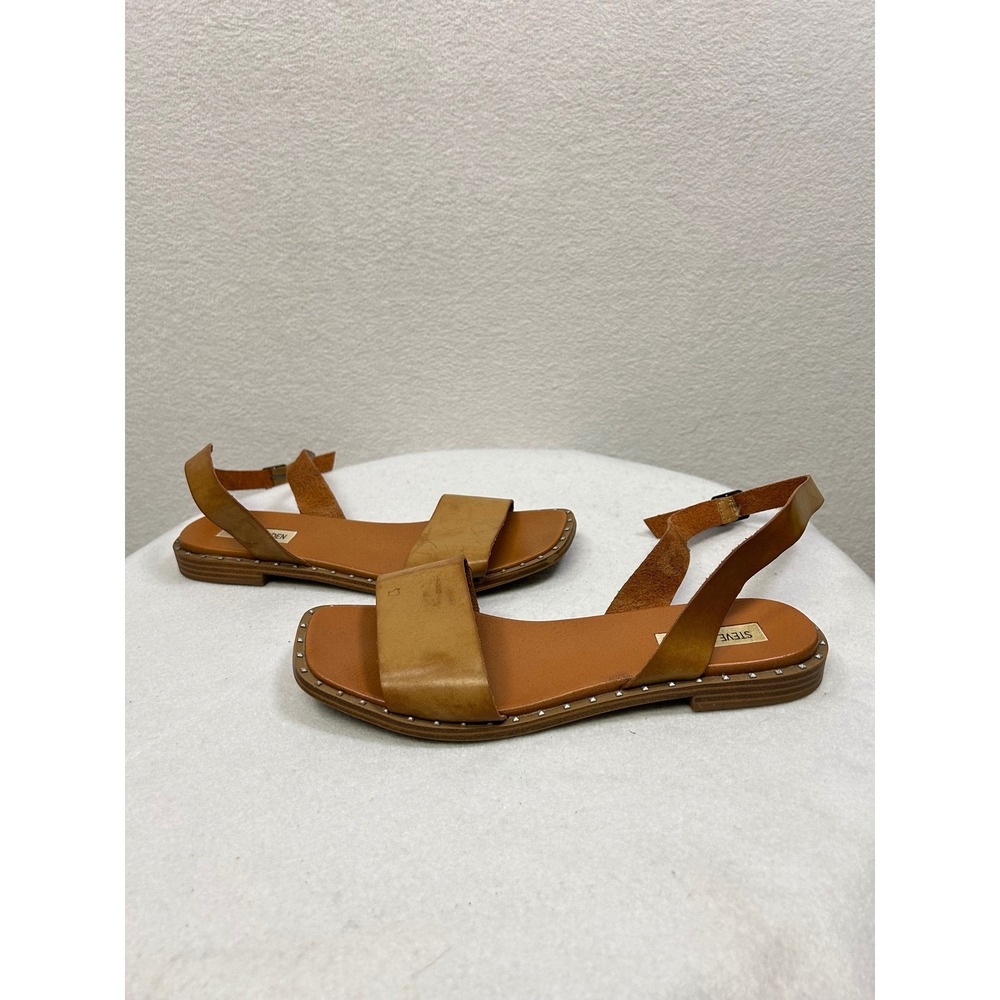 Steve Madden Deidre Flat Sandals‎ Womens 9 Tan Studded Square Toe Ankle Strap